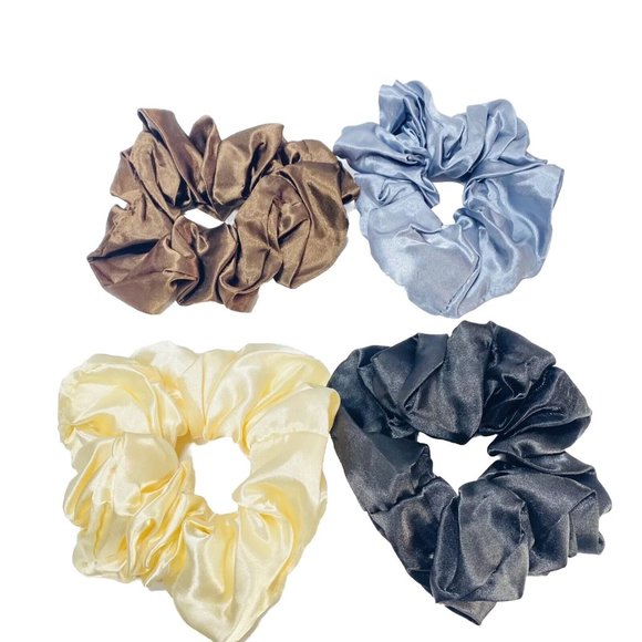 4 Women’s Hair Scrunchies Brand New 4 Colours Cream Brown Grey Black Brand New - Picture 1 of 8